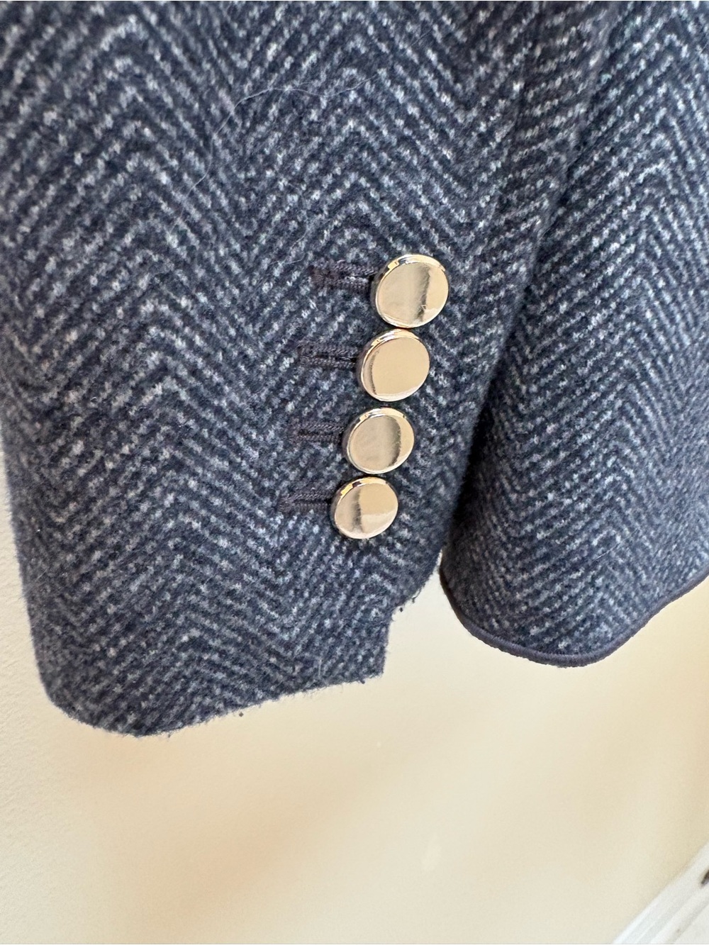 Ann Taylor Navy and Gray Herringbone Single-Button Blazer - Picture 7 of 11